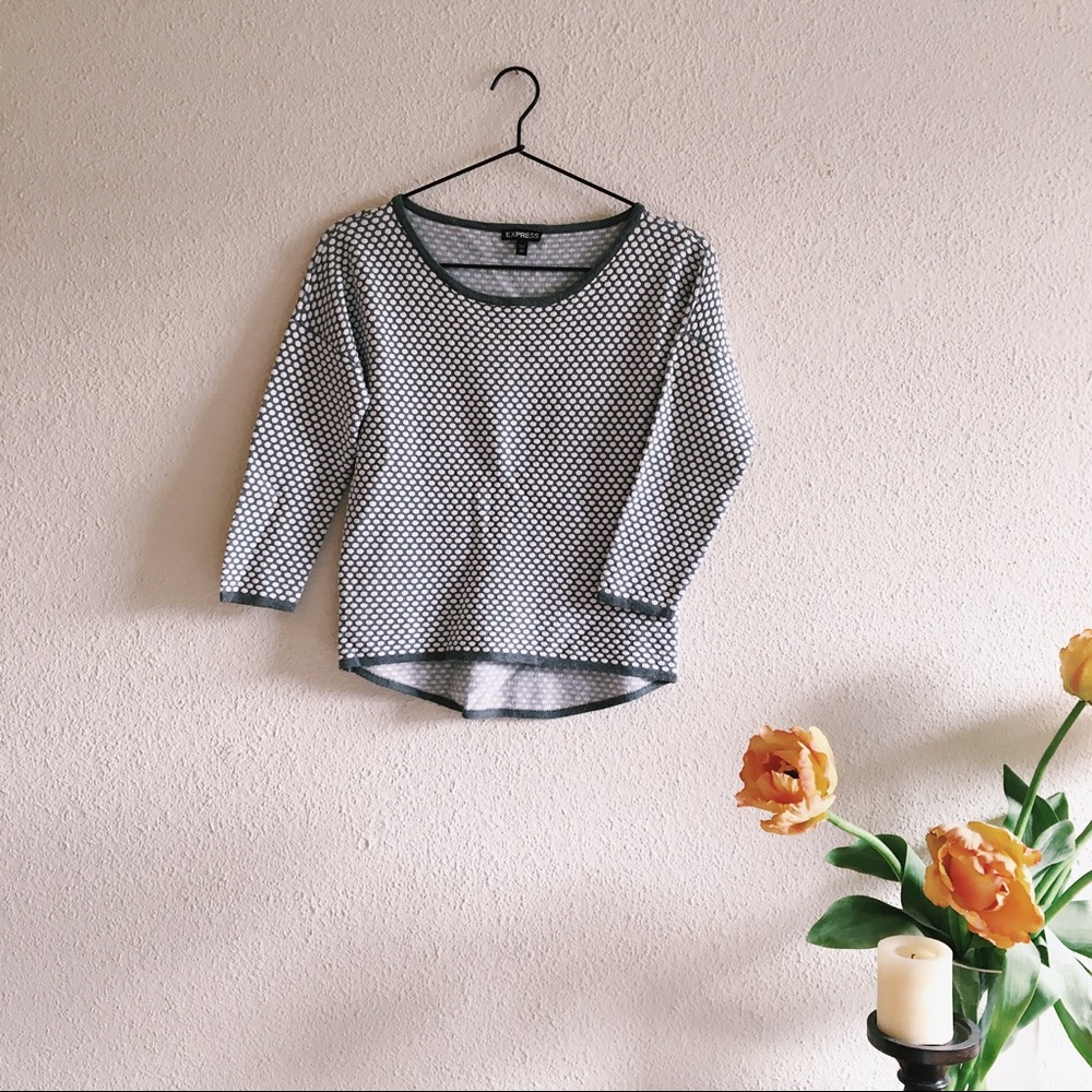 Express Gray Polka Dot Lightweight Sweater